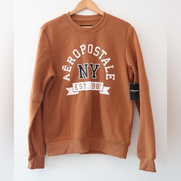 Aeropostale Other - NWT Aeropostale Brown Crewneck Sweater with Collegiate Charm Sz M
